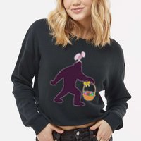 Funny Easter Bunny Eared Bigfoot Sasquatch  Cropped Pullover Crew