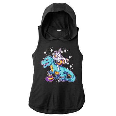 Funny Easter Bunny Riding T-Rex Ladies PosiCharge Tri-Blend Wicking Draft Hoodie Tank