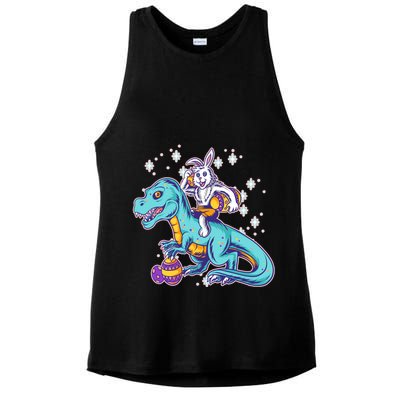 Funny Easter Bunny Riding T-Rex Ladies PosiCharge Tri-Blend Wicking Tank