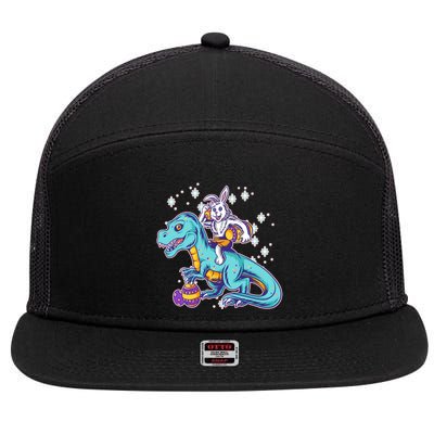 Funny Easter Bunny Riding T-Rex 7 Panel Mesh Trucker Snapback Hat