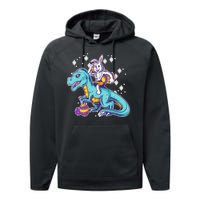 Funny Easter Bunny Riding T-Rex Performance Fleece Hoodie