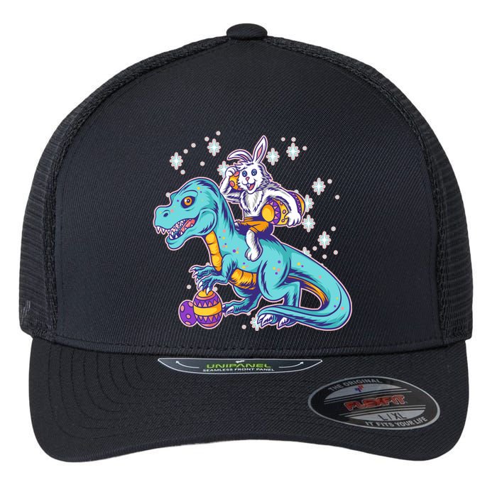 Funny Easter Bunny Riding T-Rex Flexfit Unipanel Trucker Cap