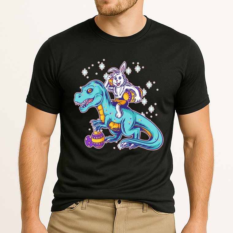 Funny Easter Bunny Riding T-Rex Performance Shirt