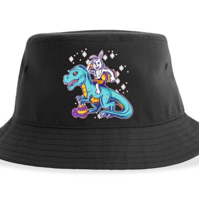 Funny Easter Bunny Riding T-Rex Sustainable Bucket Hat