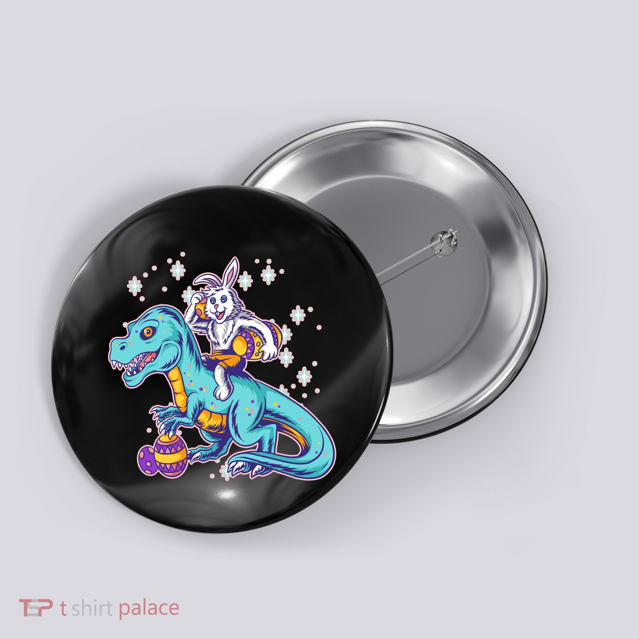 Funny Easter Bunny Riding T-Rex Button