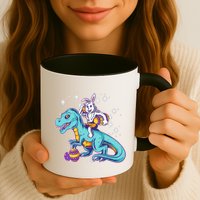 Funny Easter Bunny Riding T-Rex Mug