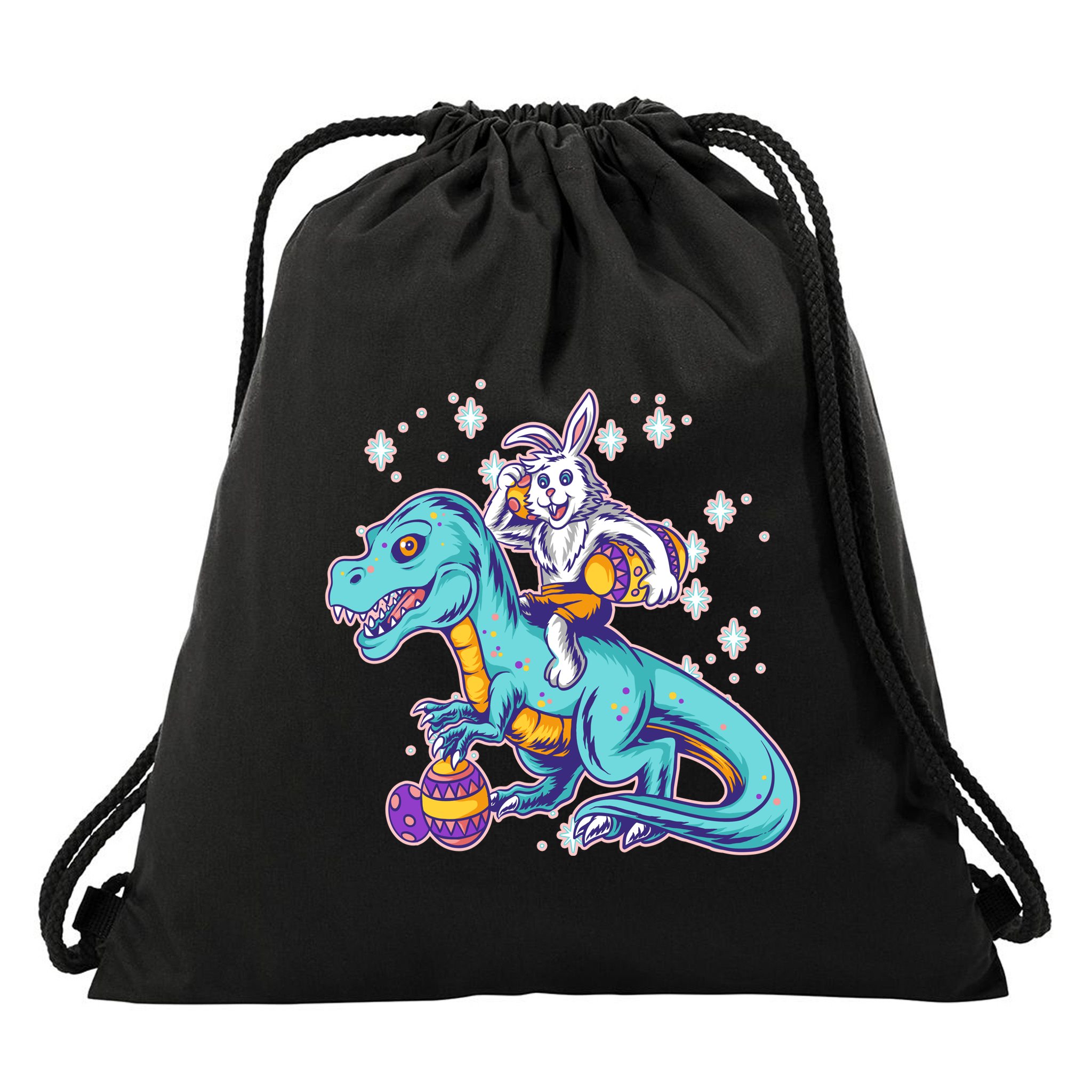 Funny Easter Bunny Riding T-Rex Drawstring Bag