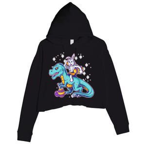 Funny Easter Bunny Riding T-Rex Crop Fleece Hoodie