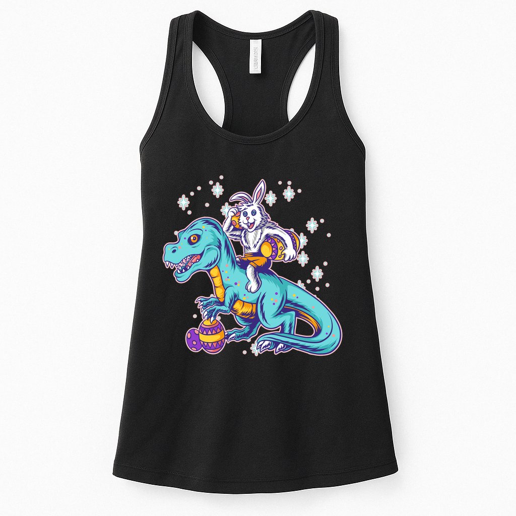 Funny Easter Bunny Riding T-Rex Womens Tank Top