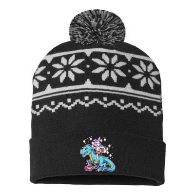 Funny Easter Bunny Riding T-Rex USA-Made Snowflake Beanie