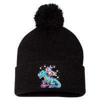 Funny Easter Bunny Riding T-Rex Pom Pom 12in Knit Beanie
