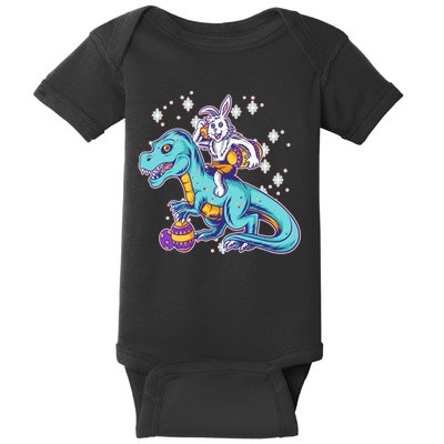 Funny Easter Bunny Riding T-Rex Baby Bodysuit