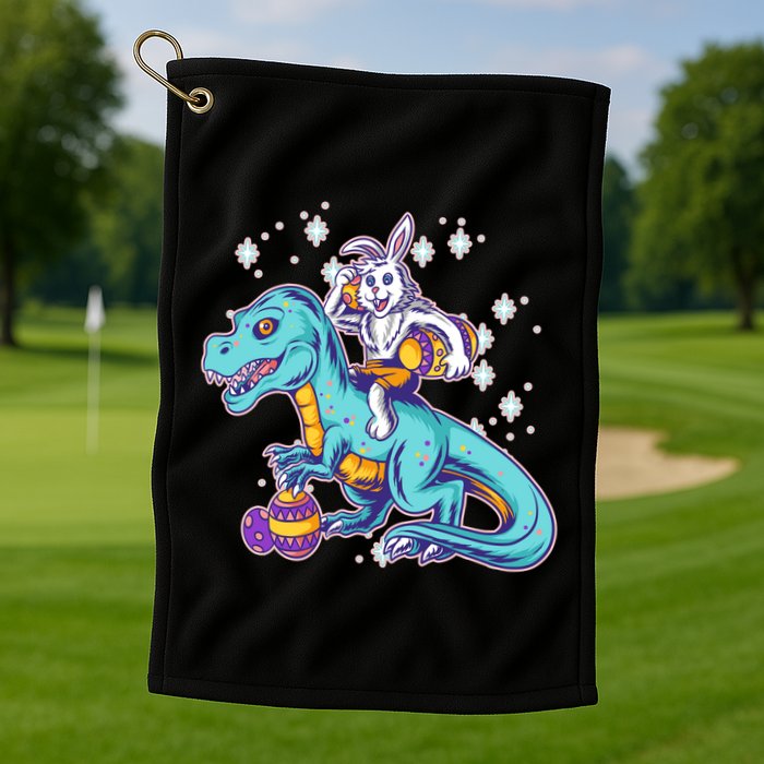 Funny Easter Bunny Riding T-Rex Golf Towel