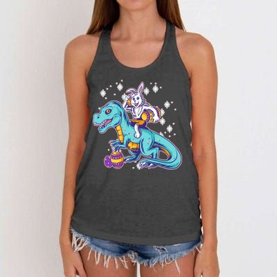 Funny Easter Bunny Riding T-Rex Women's Knotted Racerback Tank