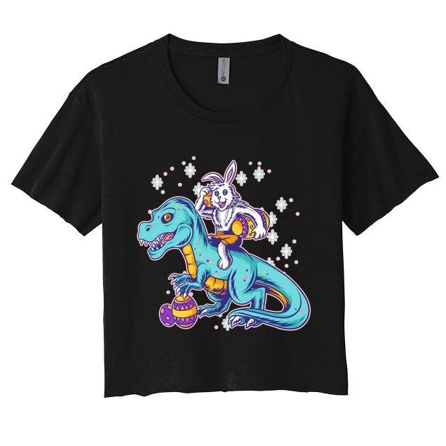 Funny Easter Bunny Riding T-Rex Crop Top