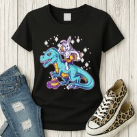 Funny Easter Bunny Riding T-Rex Womens T-Shirt