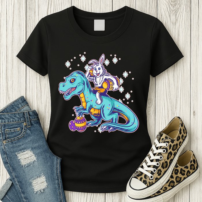 Funny Easter Bunny Riding T-Rex Womens T-Shirt