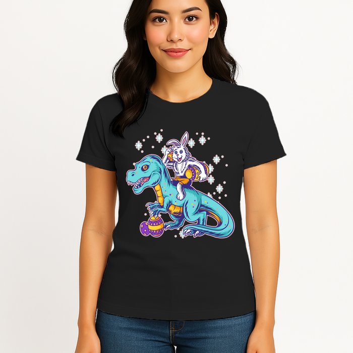Funny Easter Bunny Riding T-Rex Womens T-Shirt