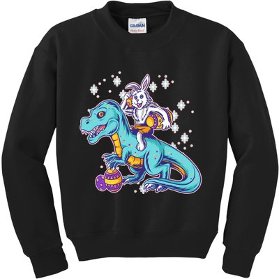 Funny Easter Bunny Riding T-Rex Kids Sweatshirt