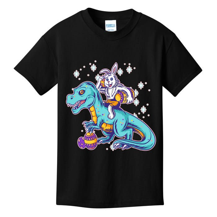 Funny Easter Bunny Riding T-Rex Kids T-Shirt