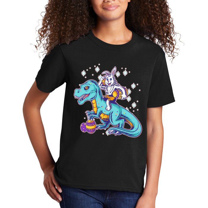 Funny Easter Bunny Riding T-Rex Kids T-Shirt