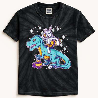 Funny Easter Bunny Riding T-Rex Kids Tie-Dye T-Shirt