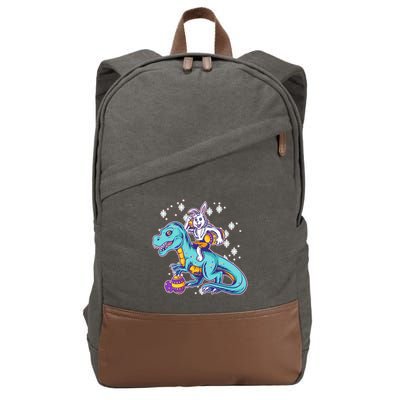 Funny Easter Bunny Riding T-Rex Cotton Canvas Backpack