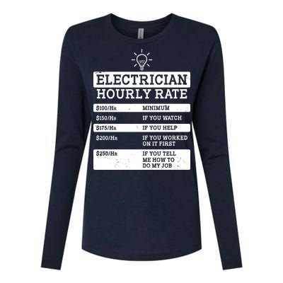 Funny Electrician Hourly Rate List Womens Cotton Relaxed Long Sleeve T-Shirt