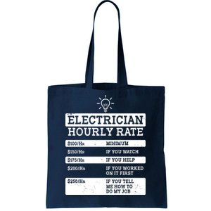 Funny Electrician Hourly Rate List Tote Bag