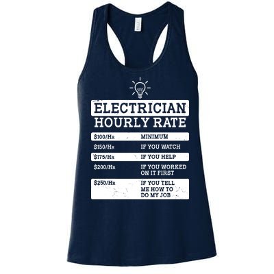 Funny Electrician Hourly Rate List Women's Racerback Tank