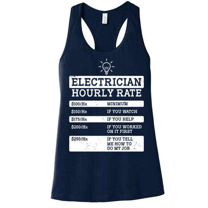 Funny Electrician Hourly Rate List Women's Racerback Tank