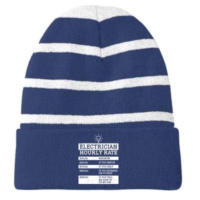 Funny Electrician Hourly Rate List Striped Beanie with Solid Band