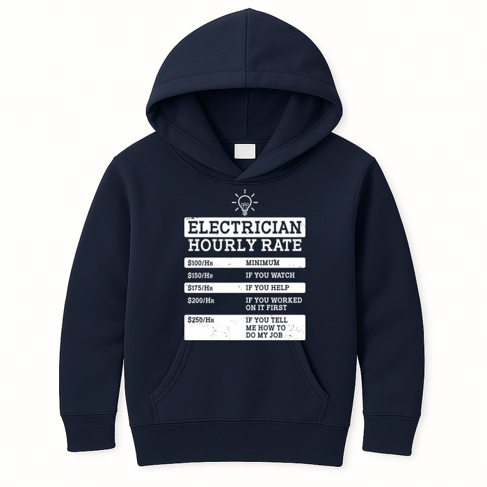 Funny Electrician Hourly Rate List Kids Hoodie
