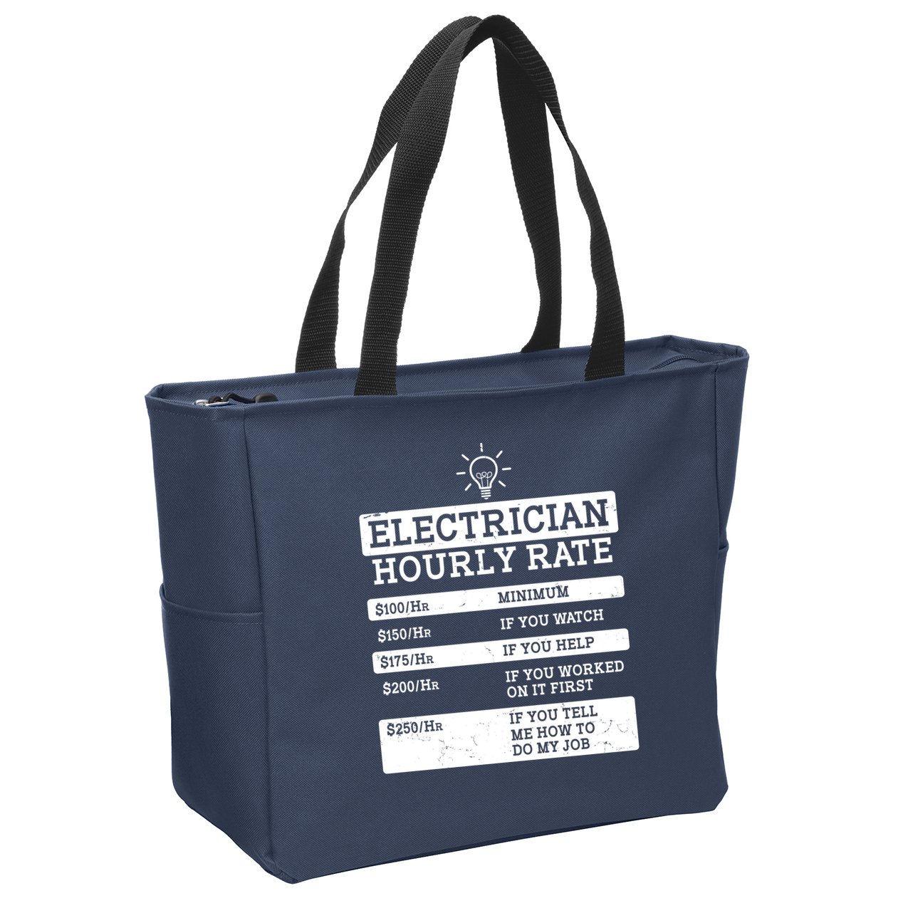 Funny Electrician Hourly Rate List Zip Tote Bag