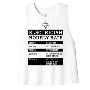 Funny Electrician Hourly Rate List Women's Racerback Cropped Tank