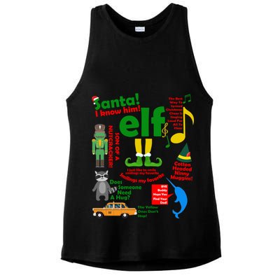 Funny Elf Santa Knows Him Christmas Ladies PosiCharge Tri-Blend Wicking Tank