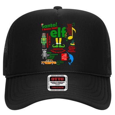 Funny Elf Santa Knows Him Christmas High Crown Mesh Back Trucker Hat