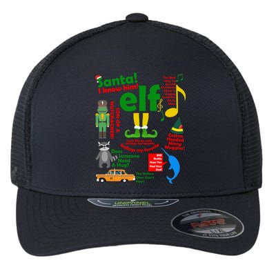 Funny Elf Santa Knows Him Christmas Flexfit Unipanel Trucker Cap