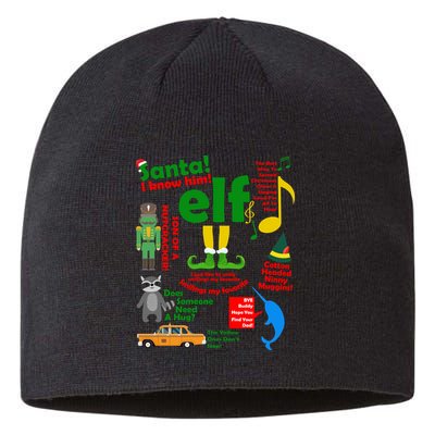 Funny Elf Santa Knows Him Christmas Sustainable Beanie