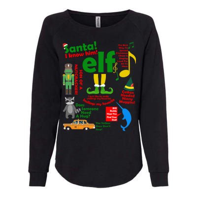 Funny Elf Santa Knows Him Christmas Womens California Wash Sweatshirt