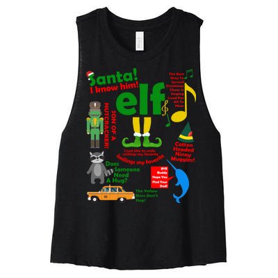 Funny Elf Santa Knows Him Christmas Women's Racerback Cropped Tank