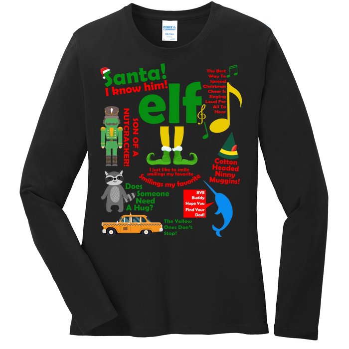 Funny Elf Santa Knows Him Christmas Ladies Long Sleeve Shirt