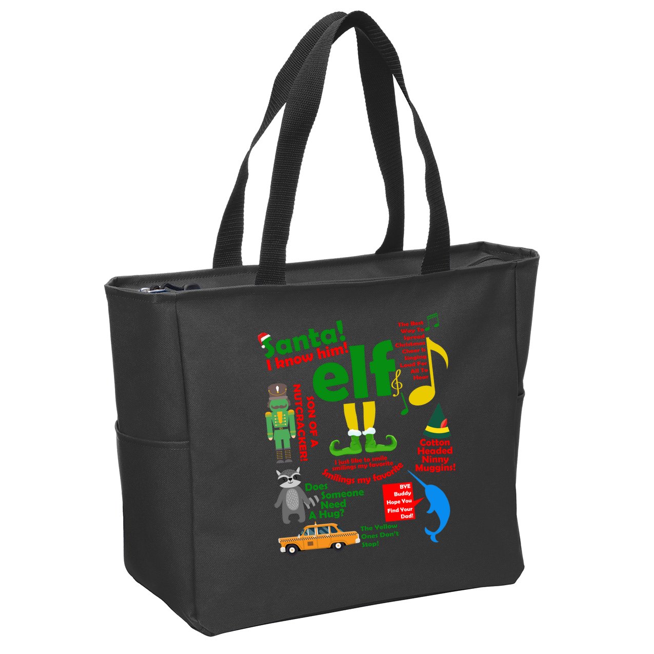 Funny Elf Santa Knows Him Christmas Zip Tote Bag