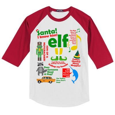 Funny Elf Santa Knows Him Christmas Kids Colorblock Raglan Jersey