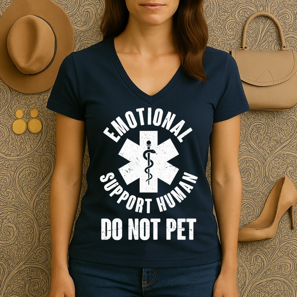 Funny Emotional Support Human Do No Pet Women's V-Neck T-Shirt