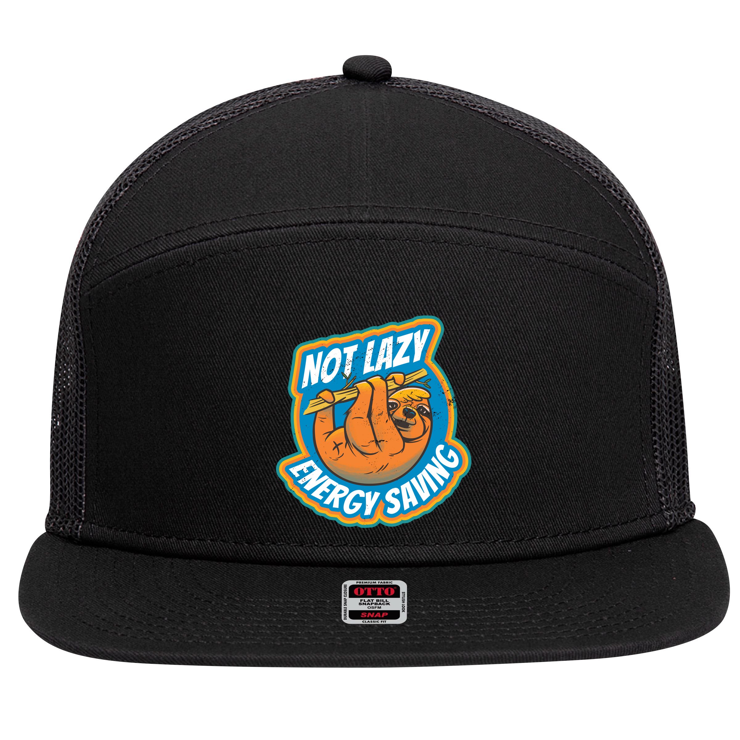 Funny Energy Saving Sloth 7 Panel Mesh Trucker Snapback Hat