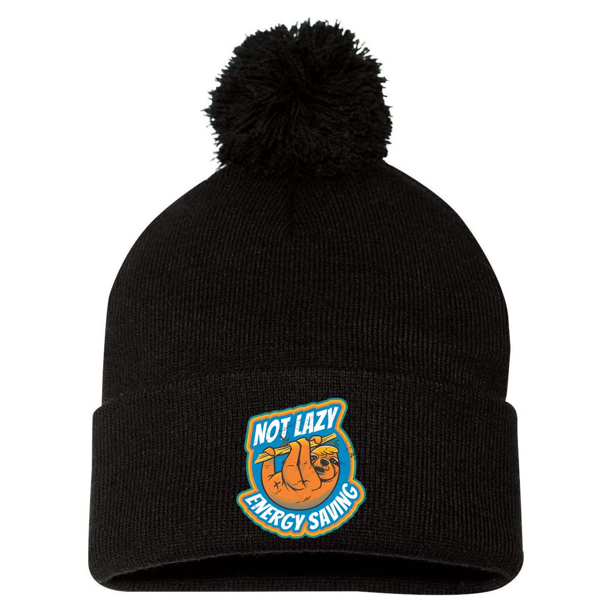 Funny Energy Saving Sloth Pom Pom 12in Knit Beanie
