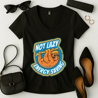 Funny Energy Saving Sloth Women's V-Neck T-Shirt