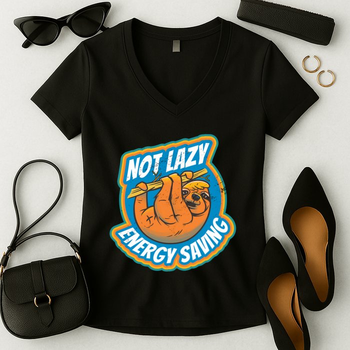Funny Energy Saving Sloth Women's V-Neck T-Shirt