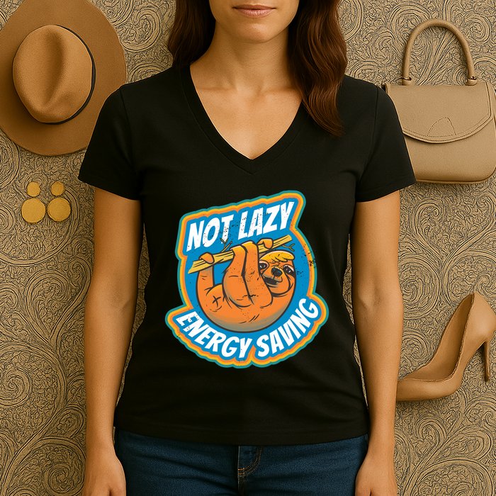 Funny Energy Saving Sloth Women's V-Neck T-Shirt
